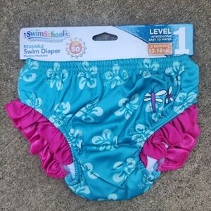 NWT Swim School Girl Level 1 Reusable Swim Diaper 6 Months 13-18 lbs. Blue Pink